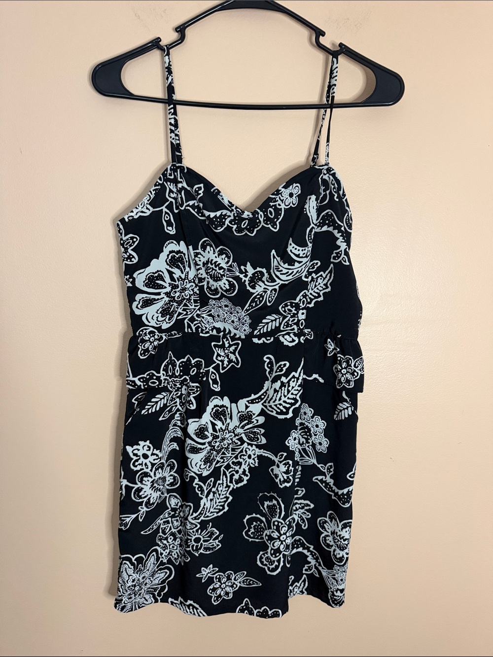 American Eagle Outfitters Black & White Floral Spaghetti Strap Mini Dress